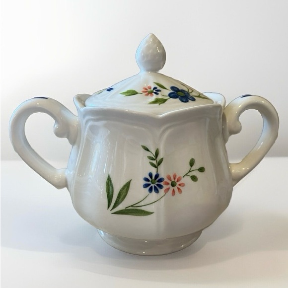 Vintage Retired Sears Country French Ironstone Sugar Bowl And Creamer Set Floral - Picture 10 of 15
